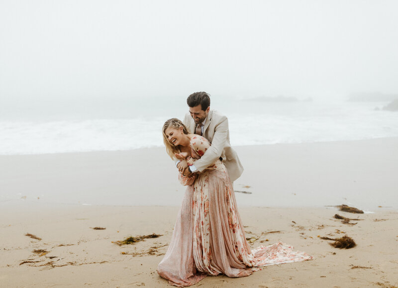 Bride and groom at Cannon beach elopement