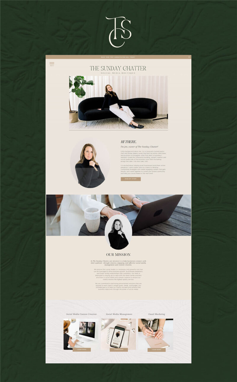 Showit website layout for social media strategist with editorial design