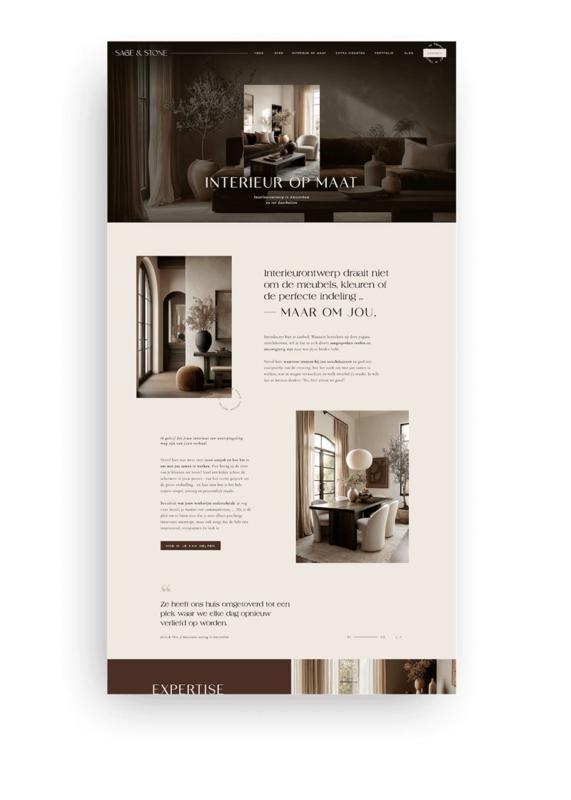 Luxe interieur ontwerp website template voor Showit