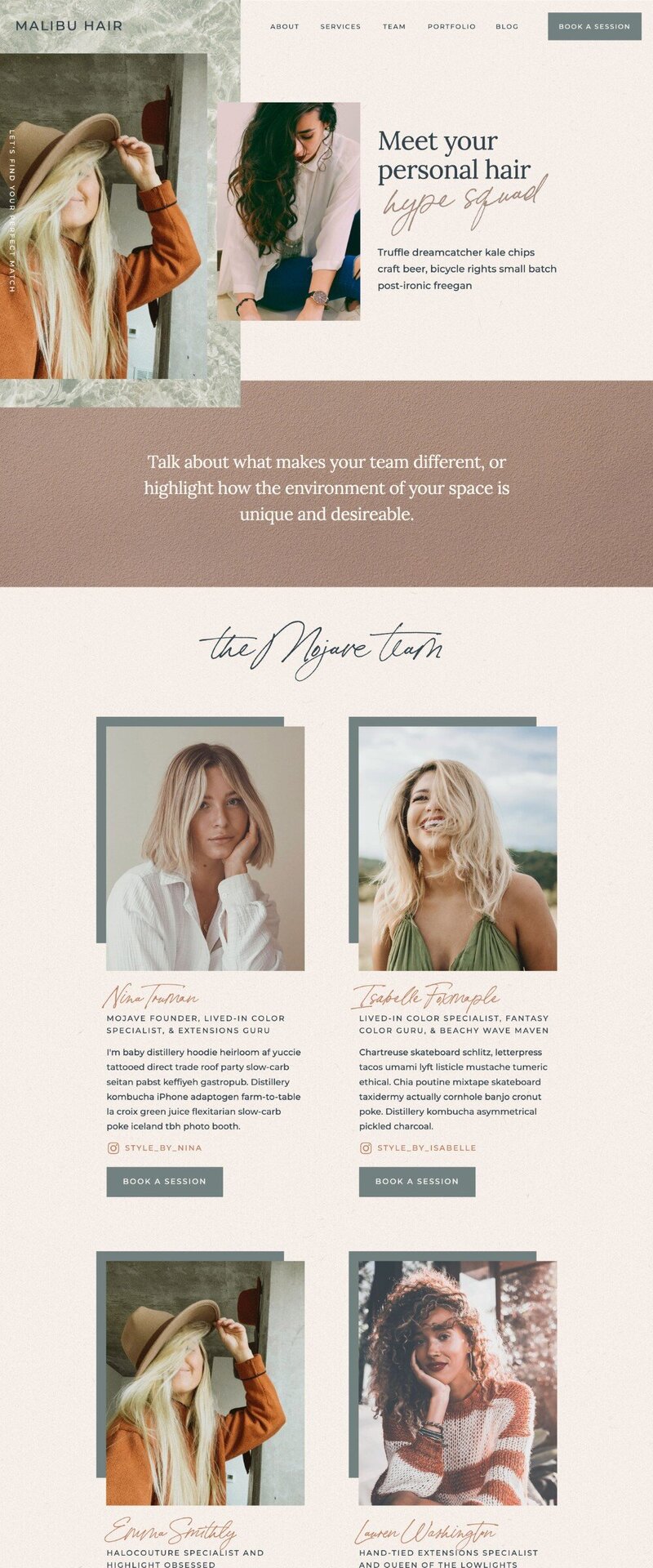 ShowIt Website Template for Hair Stylists and Salons - Malibu - Team Page