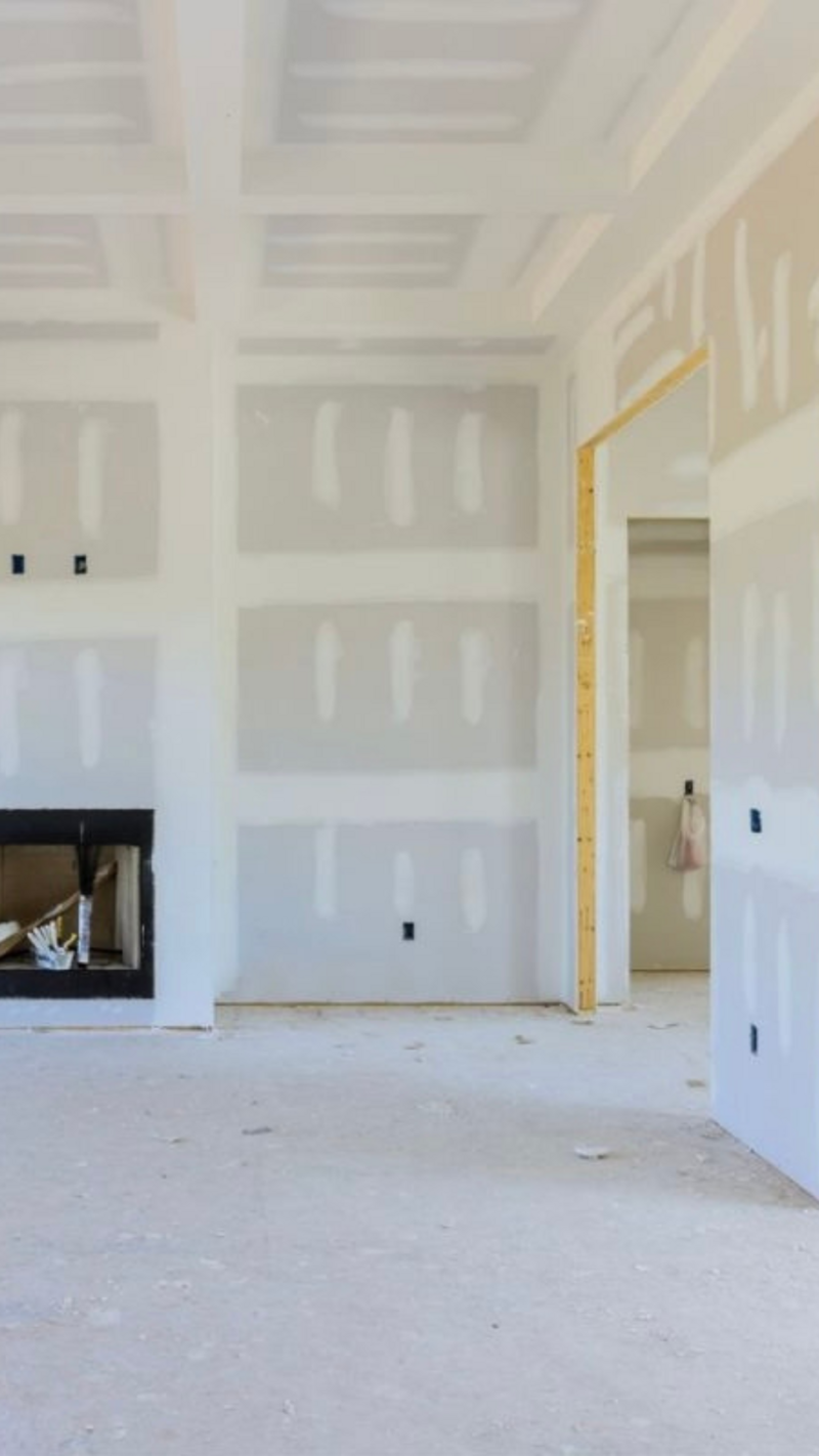 Photo of new sheetrock walls.