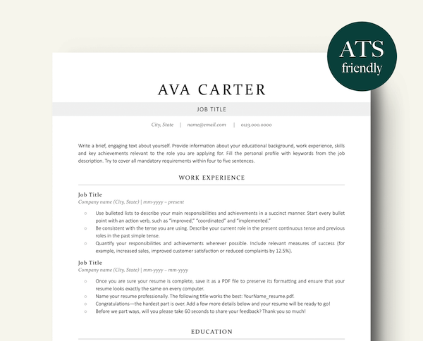 RecruitTheEmployer-ATS-Friendly-Professional-Resume-Template-Ava