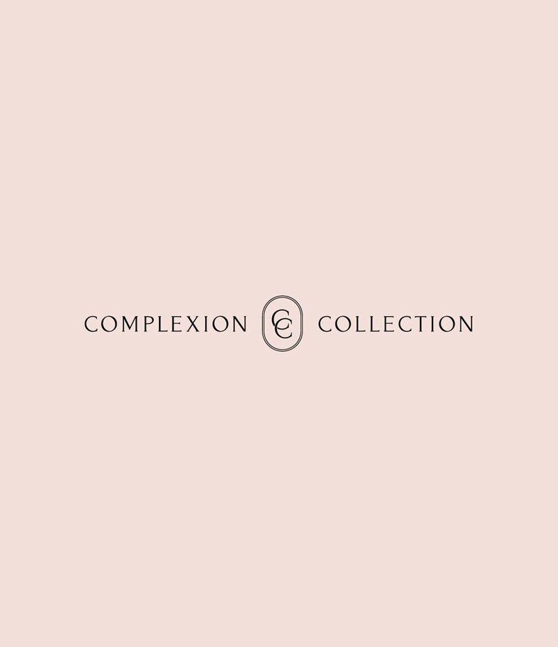 Secondary logo with submark reading Complexion Collection on pastel pink background