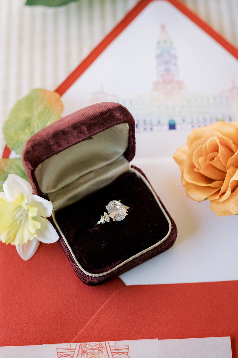 Celebration of starting the custom wedding invitation process with ring