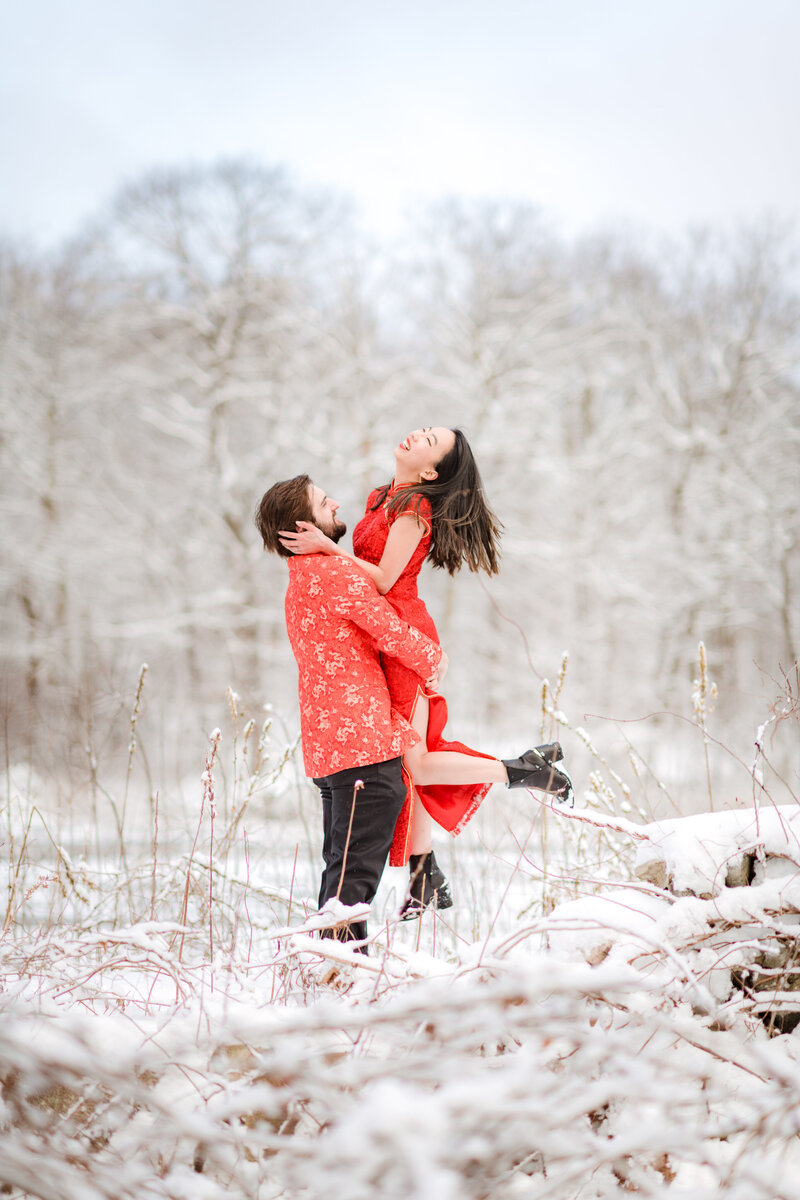 couple embracing during engagement session