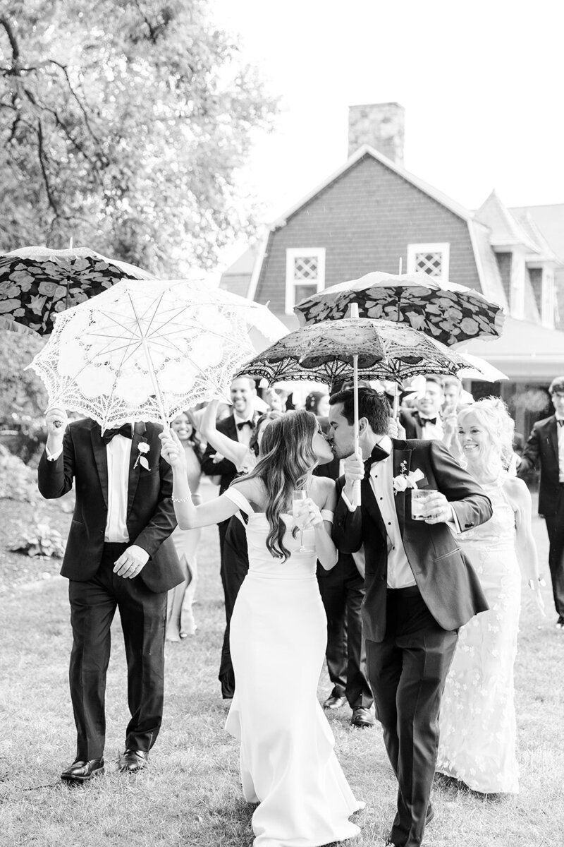 Bride and Groom with umbrellas at Ohio Wedding captured by The Cannons Photography