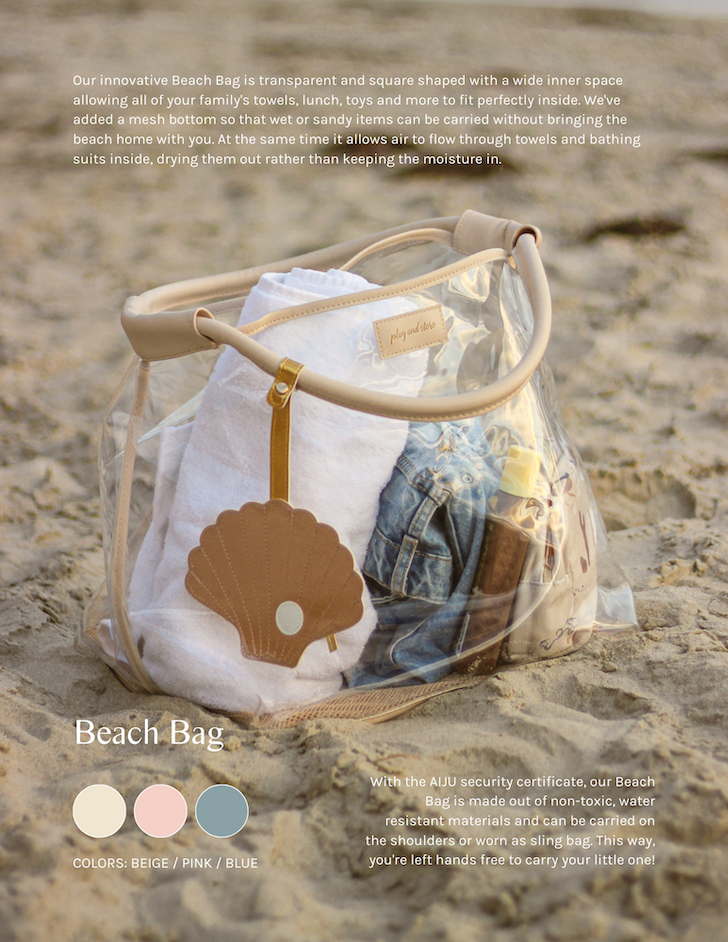 Product catalog design featuring beach bag product photography