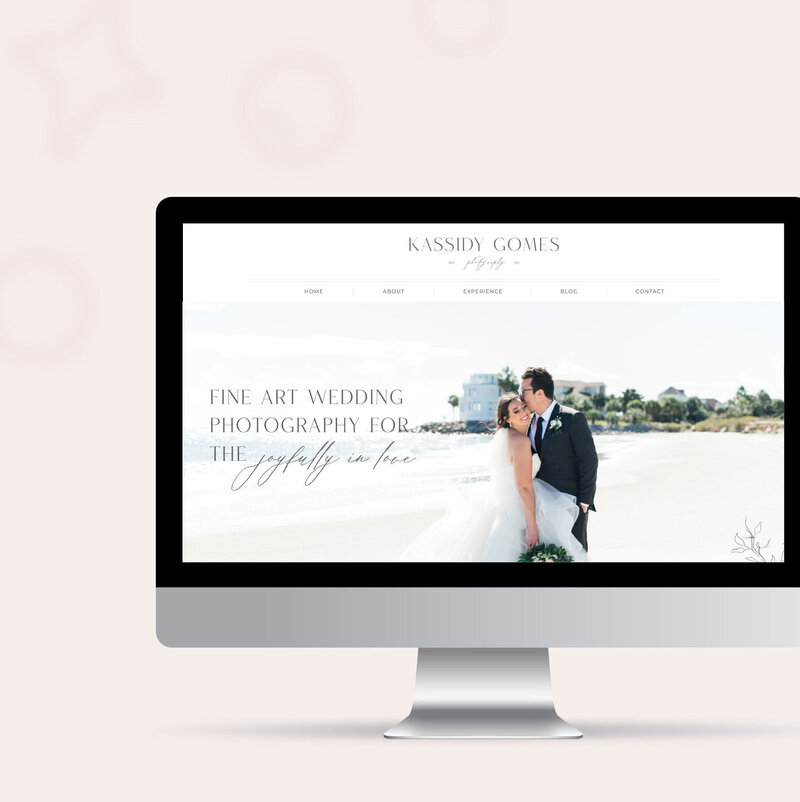 Screen capture of Kassidy Gomes Fine Art Wedding Photography showit website design displayed on iMac