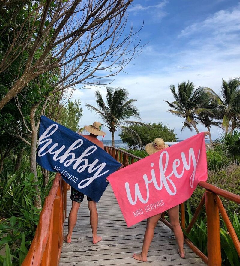 Hats decorated for Nicole and Danny Giumpa for their destination wedding in Mexico by a local artisan