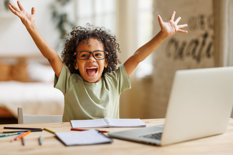 Young student having fun learning