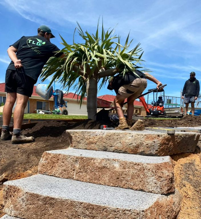 The total landscapes & design team hard at work putting the finishing touches on this garden.