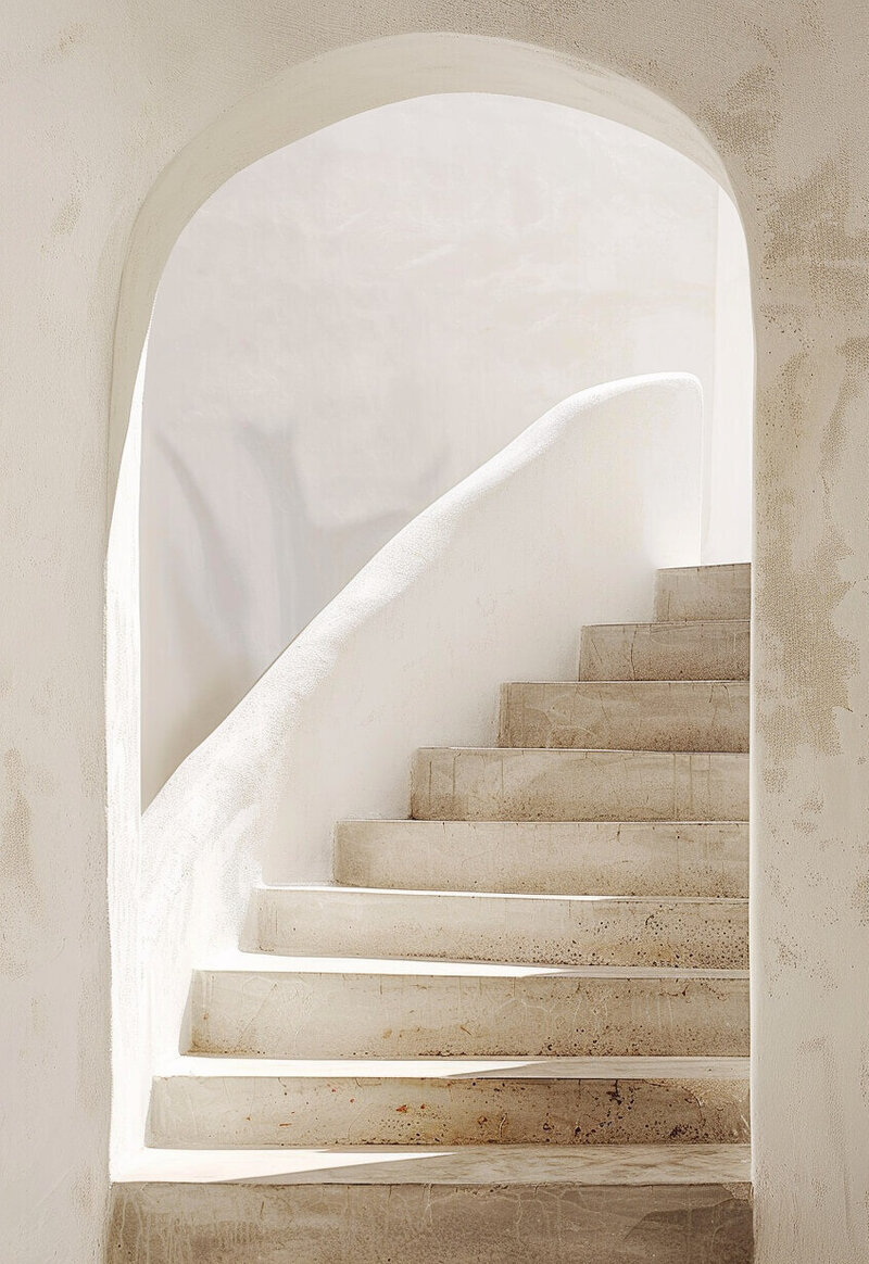 A staircase bathed in soft light, symbolizing a pathway to spiritual growth and enlightenment