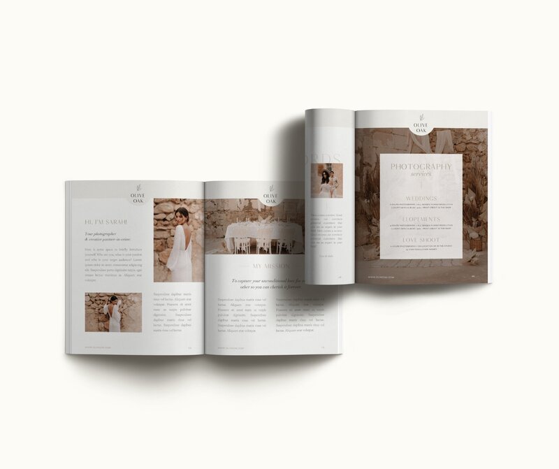 Elegant pricing guide template for photographers Olive Oak 1