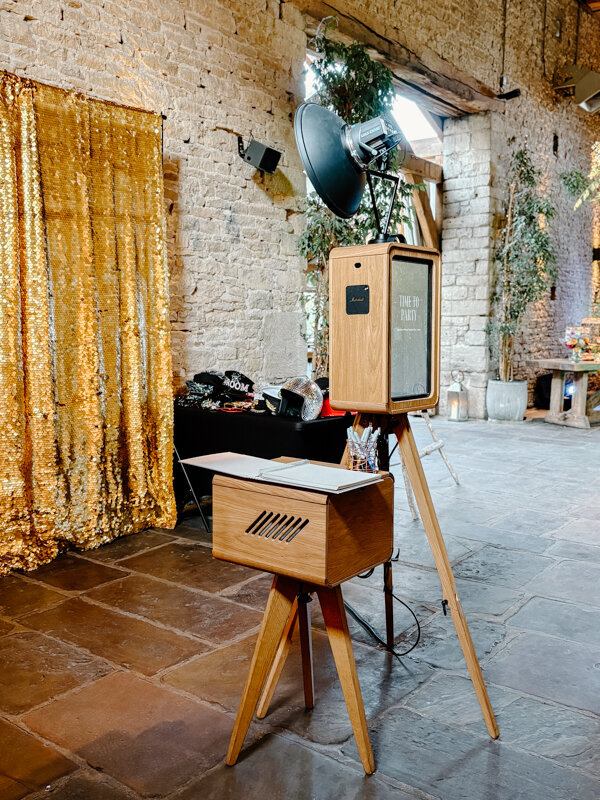 Premium party entertainment modern wooden photo booth hire for Cripps Barn corporate events, weddings, private parties, brand launches 