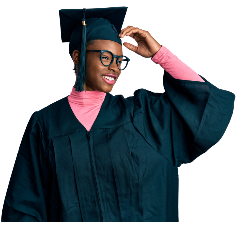 Student in graduation gown and cap smiling