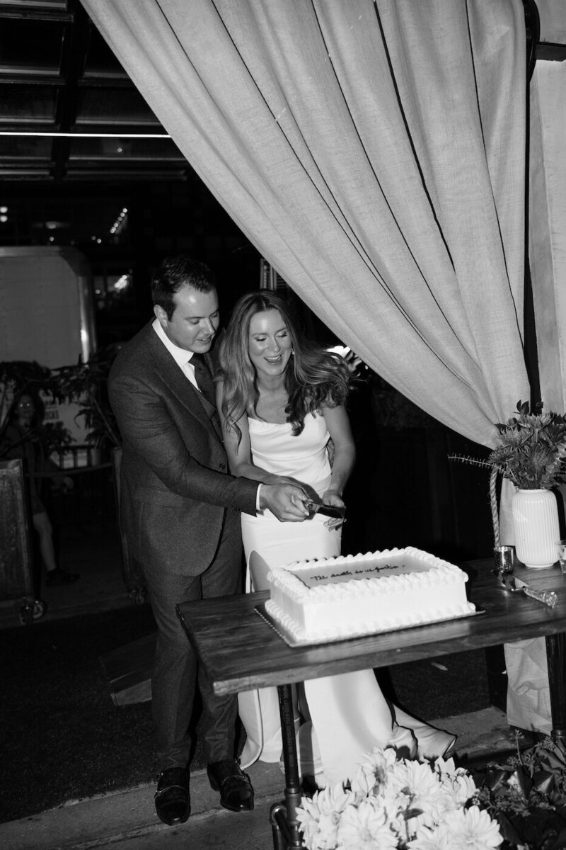 bride and groom cutting cake at virginia wedding reception