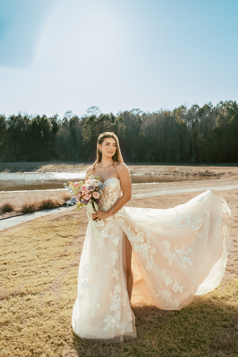 Bride-Wedding-Dress-Outdoors-Pond-The-Legacy-at-Willow-Pond