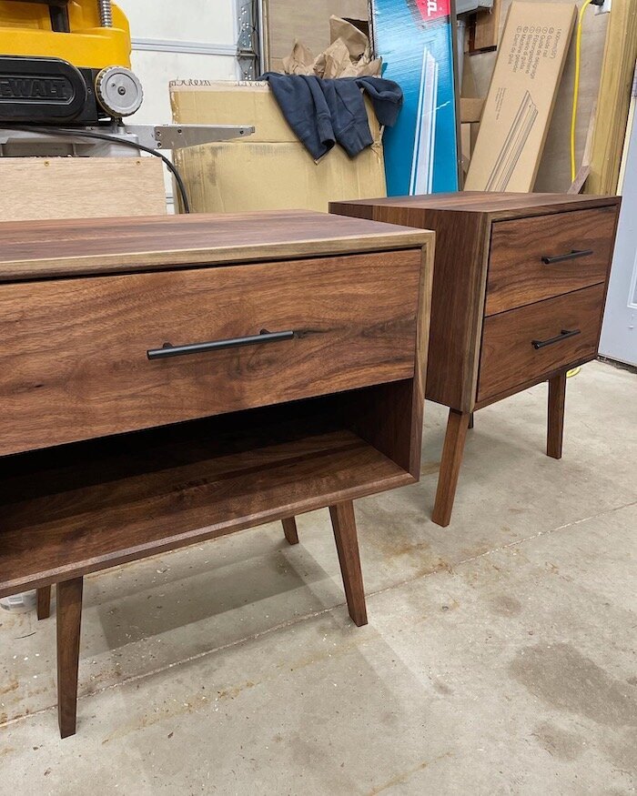 Two modern nightstands built with Walnut and finished with an espresso stain