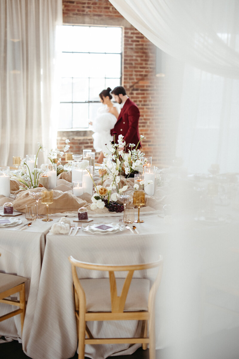Luxury wedding venue with grand entrance, columns, and reflecting pool