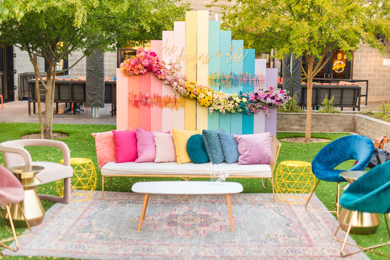 colorful lounge area for event