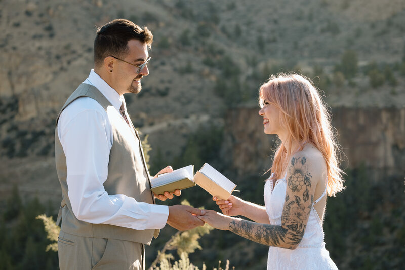 Couple saying vows at Smith Rock State Park.