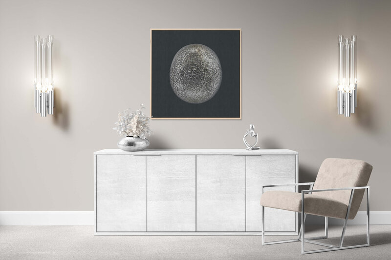 Fine Art Canvas with a natural frame featuring Project Stardust micrometeorite NMM 2807 for luxury interior design