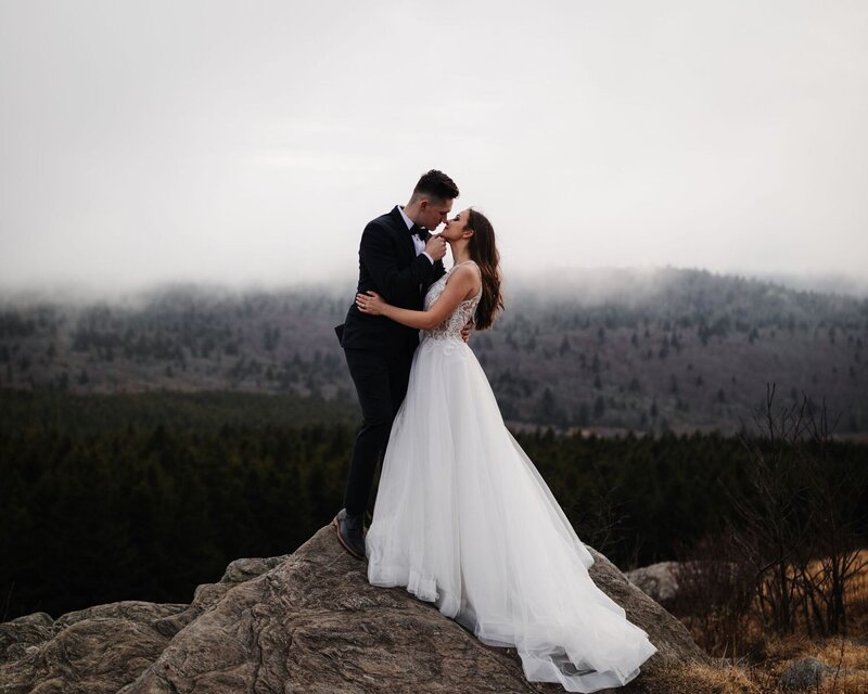 bride and groom at black balsam knob