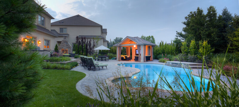 san marino pool backyard with an outdoor tv room oakville 