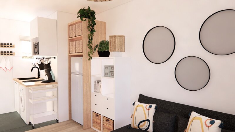 Aménagement petite cuisine pour créer du rangement fonctionnel, pour les petits budgets – projet Carole, par Sandrine Meurice Décoration.