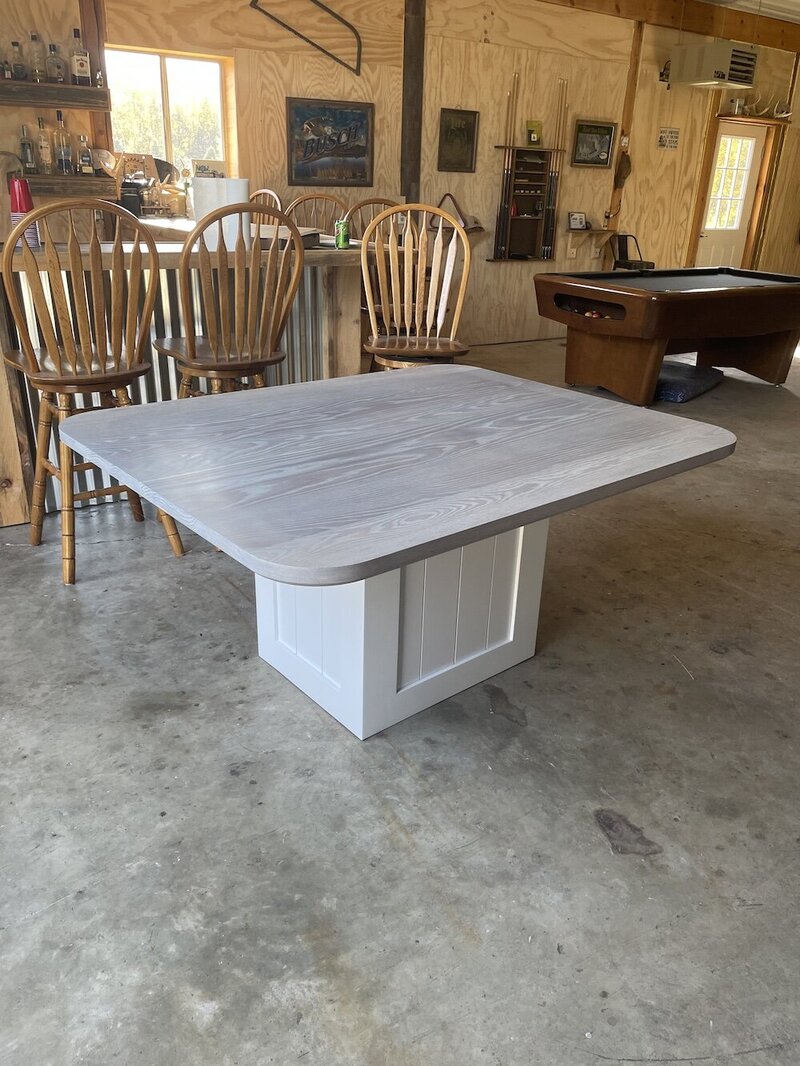 Built-In Dining Table with Red Oak Table top and white, ship-lap  base