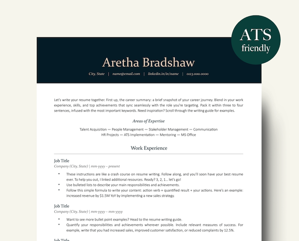 RecruitTheEmployer-ATS-Friendly-Professional-Resume-Template-Aretha