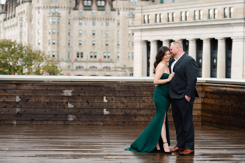 Ottawa wedding photos of an engagement ring  and a couple about to kiss