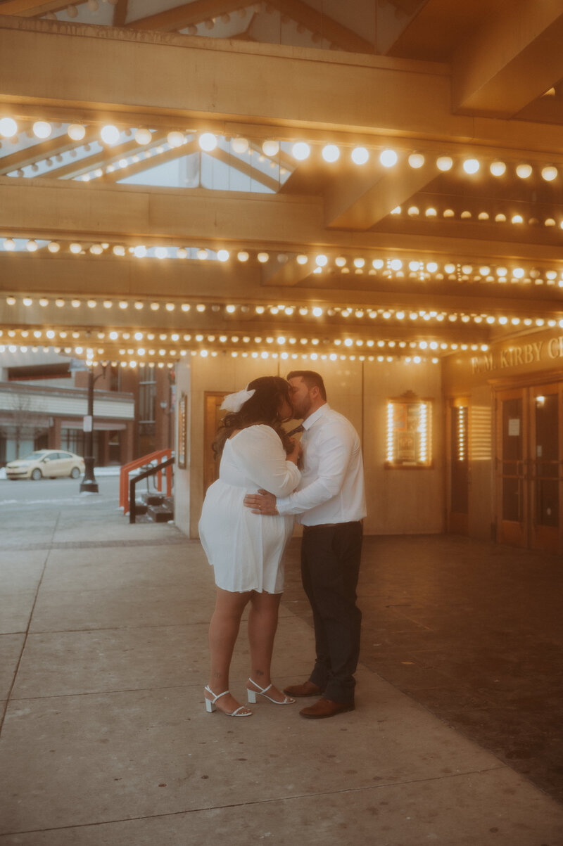 Winter cozy elopement at the theatre