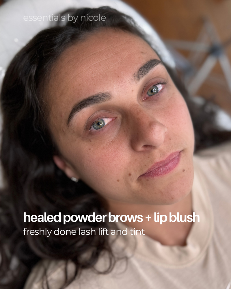 Healed powder brows with soft finish and natural permanent makeup effect