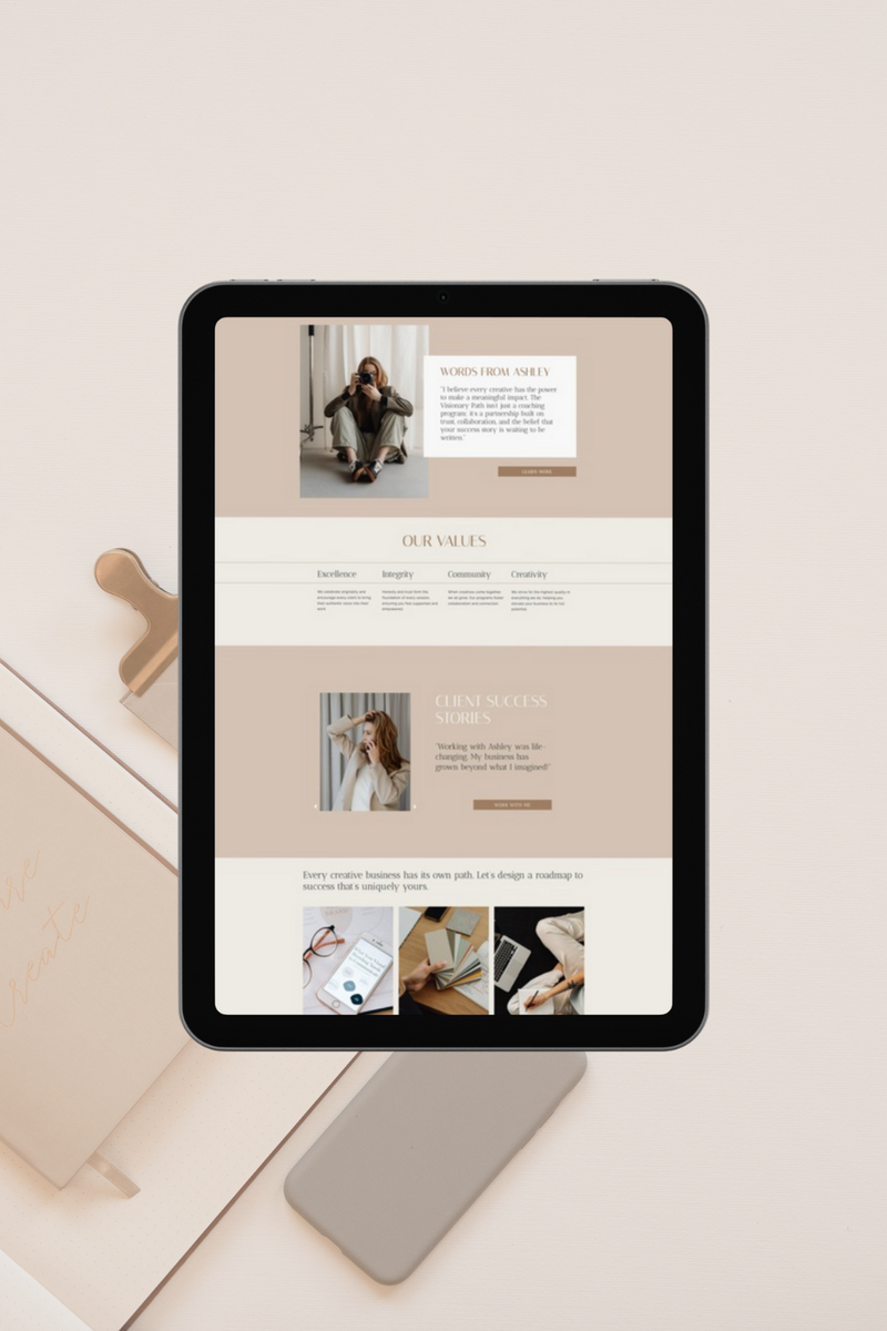Showit website template featuring a bold, luxury-inspired design.