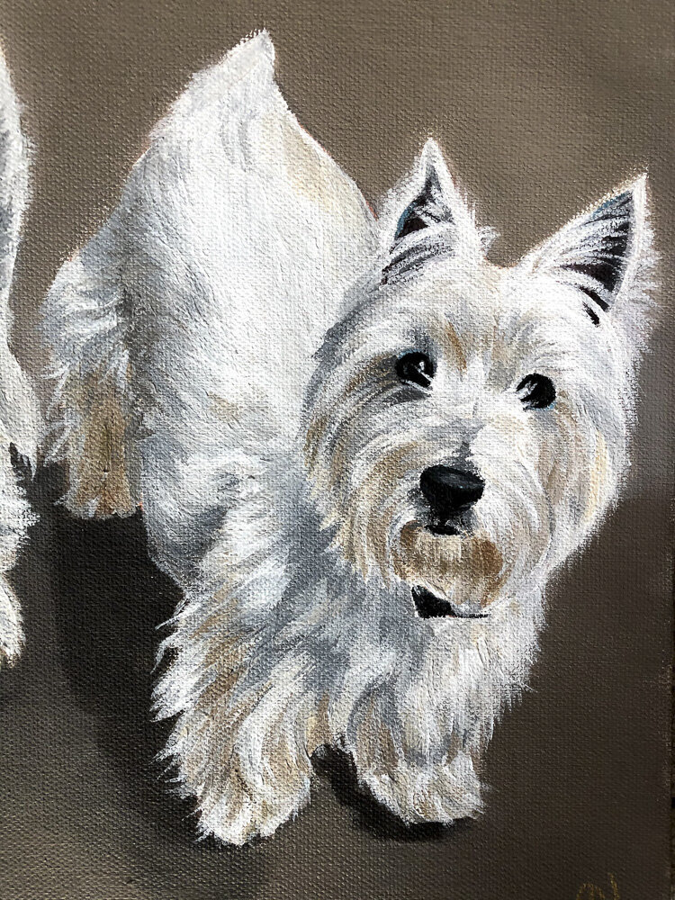 painting of small white dog