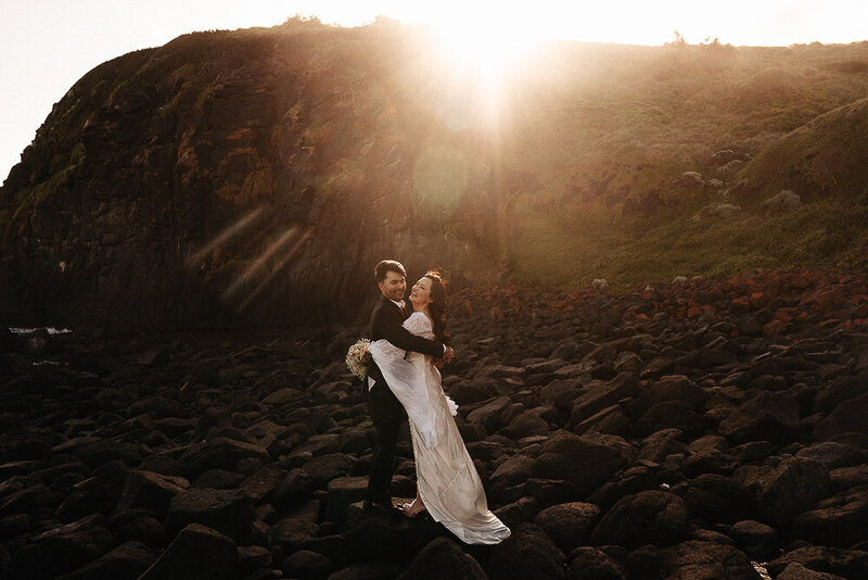 couple having wedding portraits at Flinders in the Mornington Peninsula
