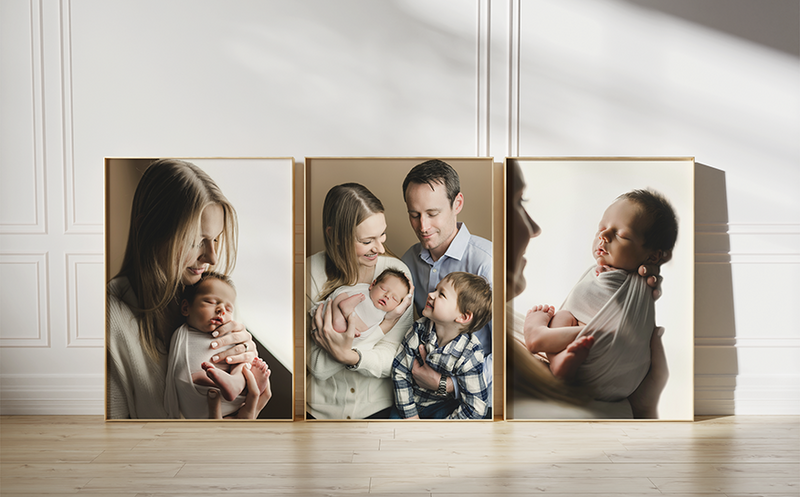 Newborn images framed in custom artwork ready for the wall