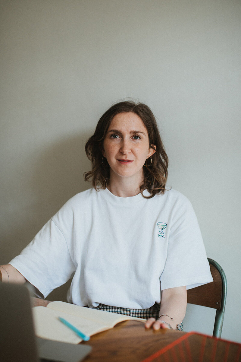 Business coach, strategist and copywriter sits at her office in Oxfordshire
