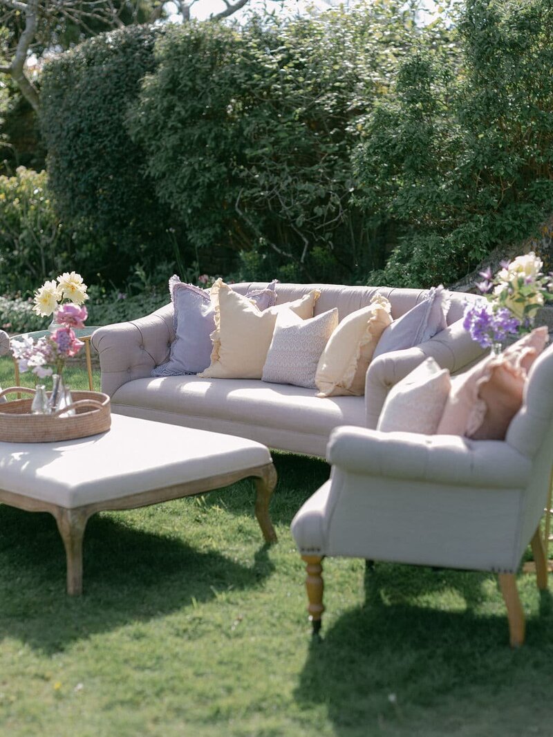 An outdoor lounge area for a luxury wedding