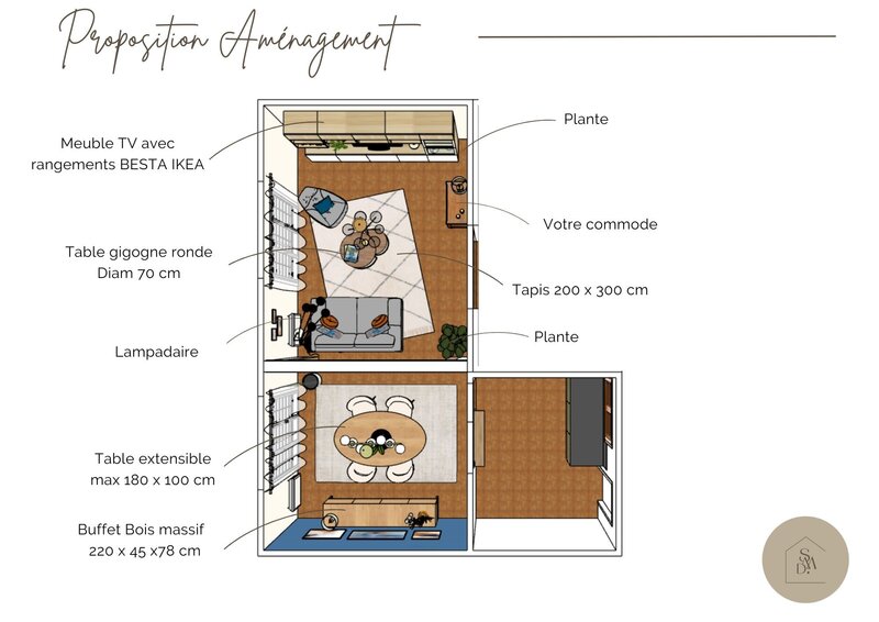 Plan amenagement séjour Projet Richelieu Sandrine Meurice Decoration