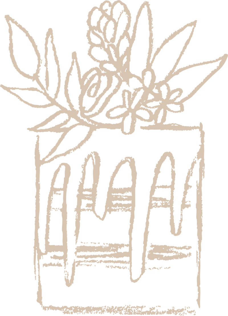 Hand-drawn wedding cake illustration from Grain Artisan Bakery’s branding, featuring floral details that symbolize handcrafted, gluten-free celebration cakes made in Snohomish, WA.