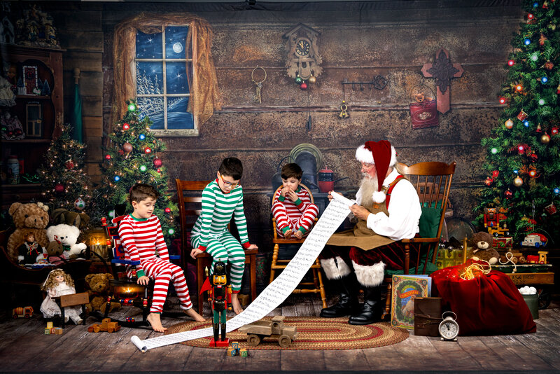 Three  Boys Wish List in Santa's  Workshop