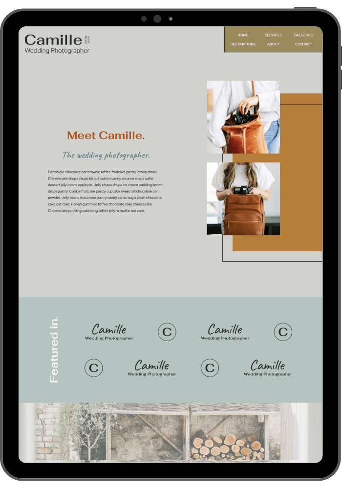 Camille Showit template home page tablet view