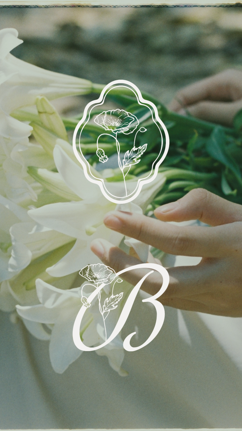 lily bouquet with blume events logo overlay
