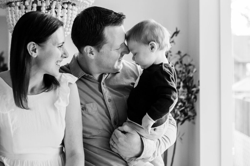 black and white photo of a mom, dad and little boy photographed by NPS Photography