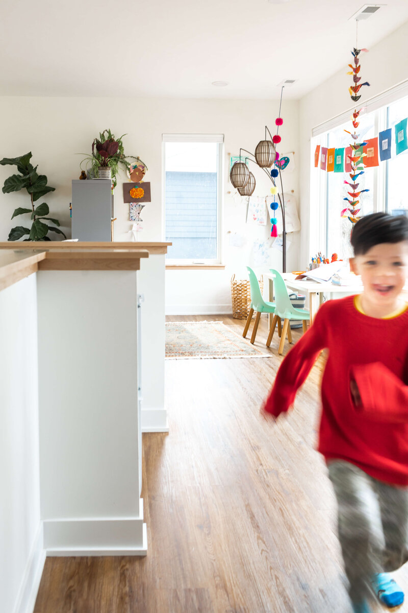 Family enjoying new remodeled kitchen in Twin Cities Minnesota