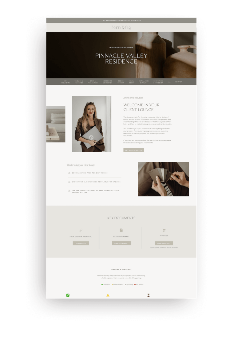 Showit Client Lounge template for interior designers