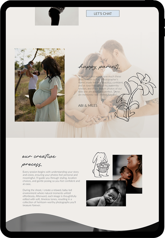 Homepage and gallery design for a female-led family photography business
