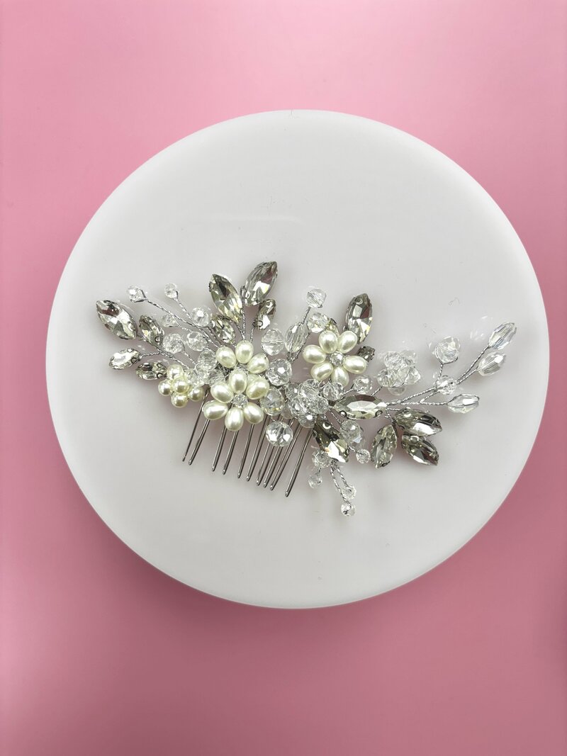 Pearl chrystal hair comb deMelis Atelier